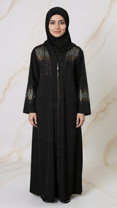 Aselle Abayas with embroidery & stonework(Beige)