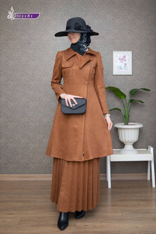 Suede Tunic brown coat