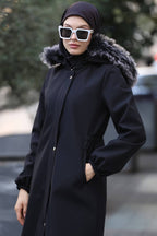 Long jacket abaya with fur cap