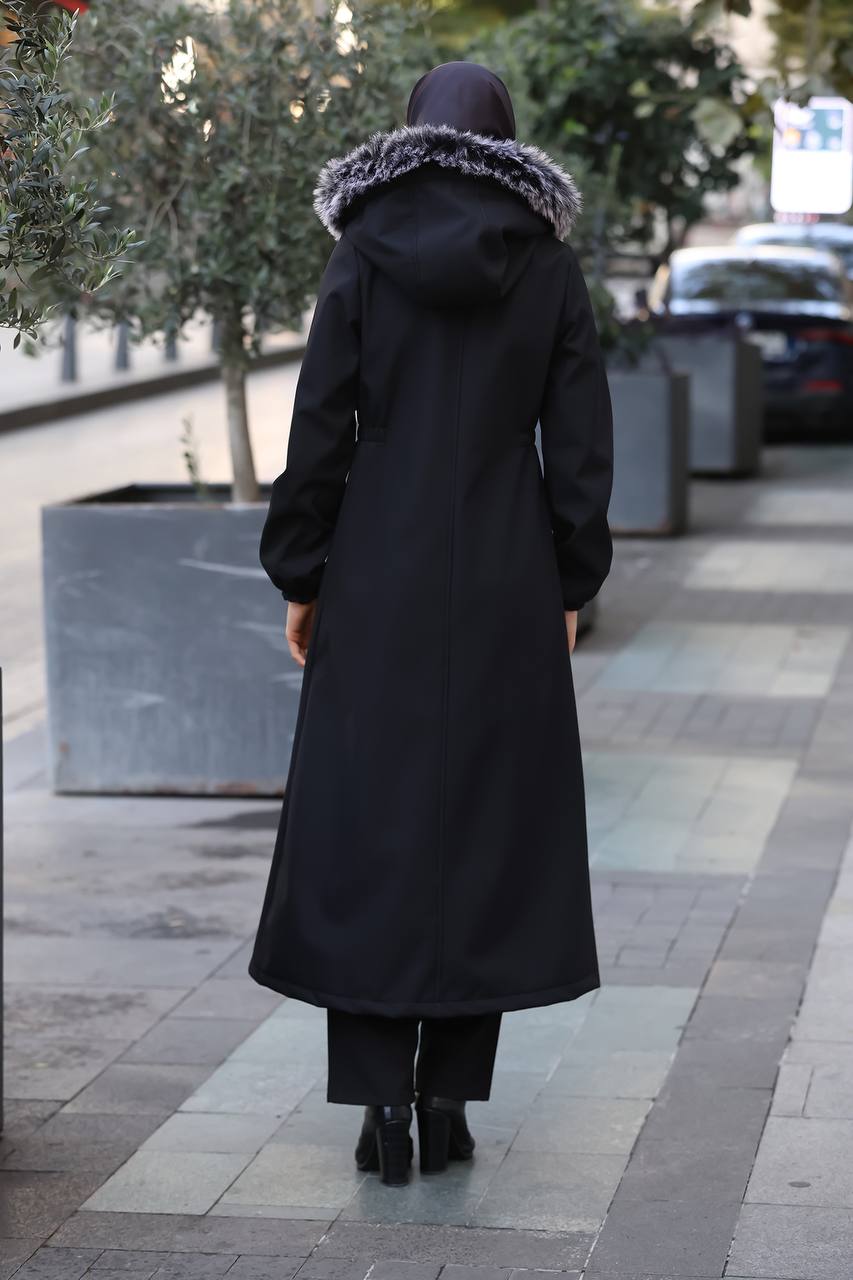 Long jacket abaya with fur cap