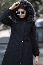 Long jacket abaya with fur cap