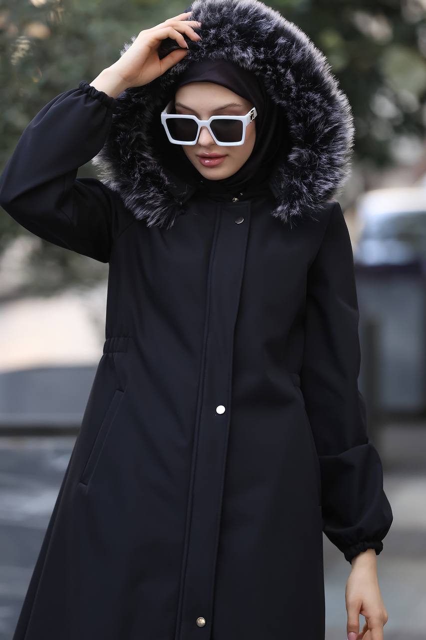Long jacket abaya with fur cap