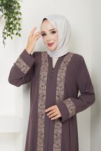 Summer abaya with front panel embroidery