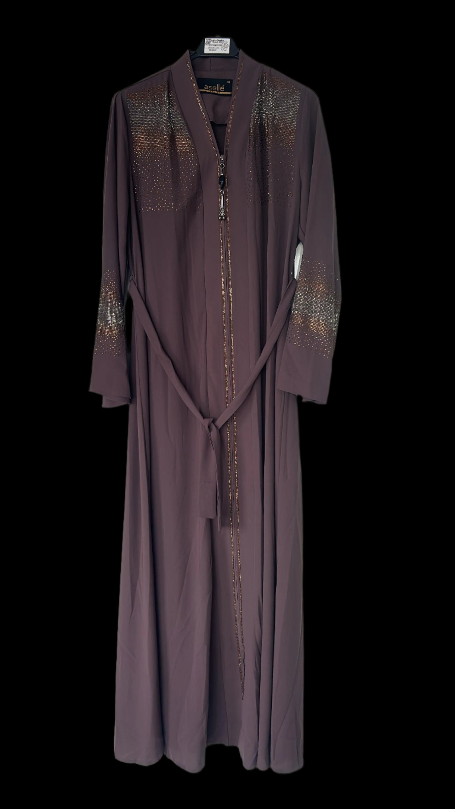 Aselle Abayas with embroidery & stonework(Beige)