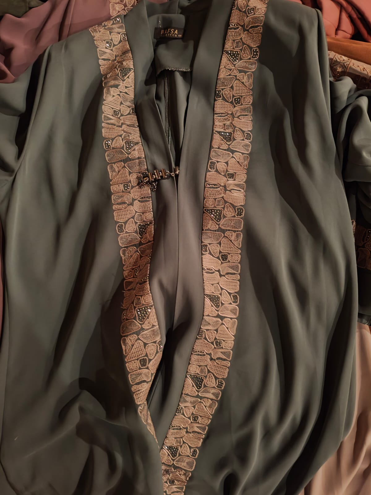 Summer abaya with front panel embroidery