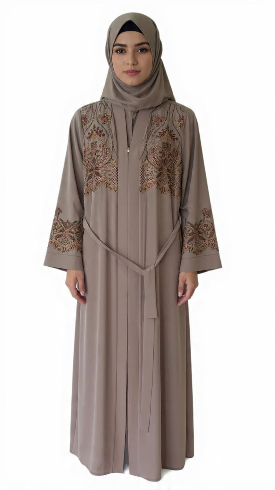 Livor Abayas with embroidery & stonework (Pista)