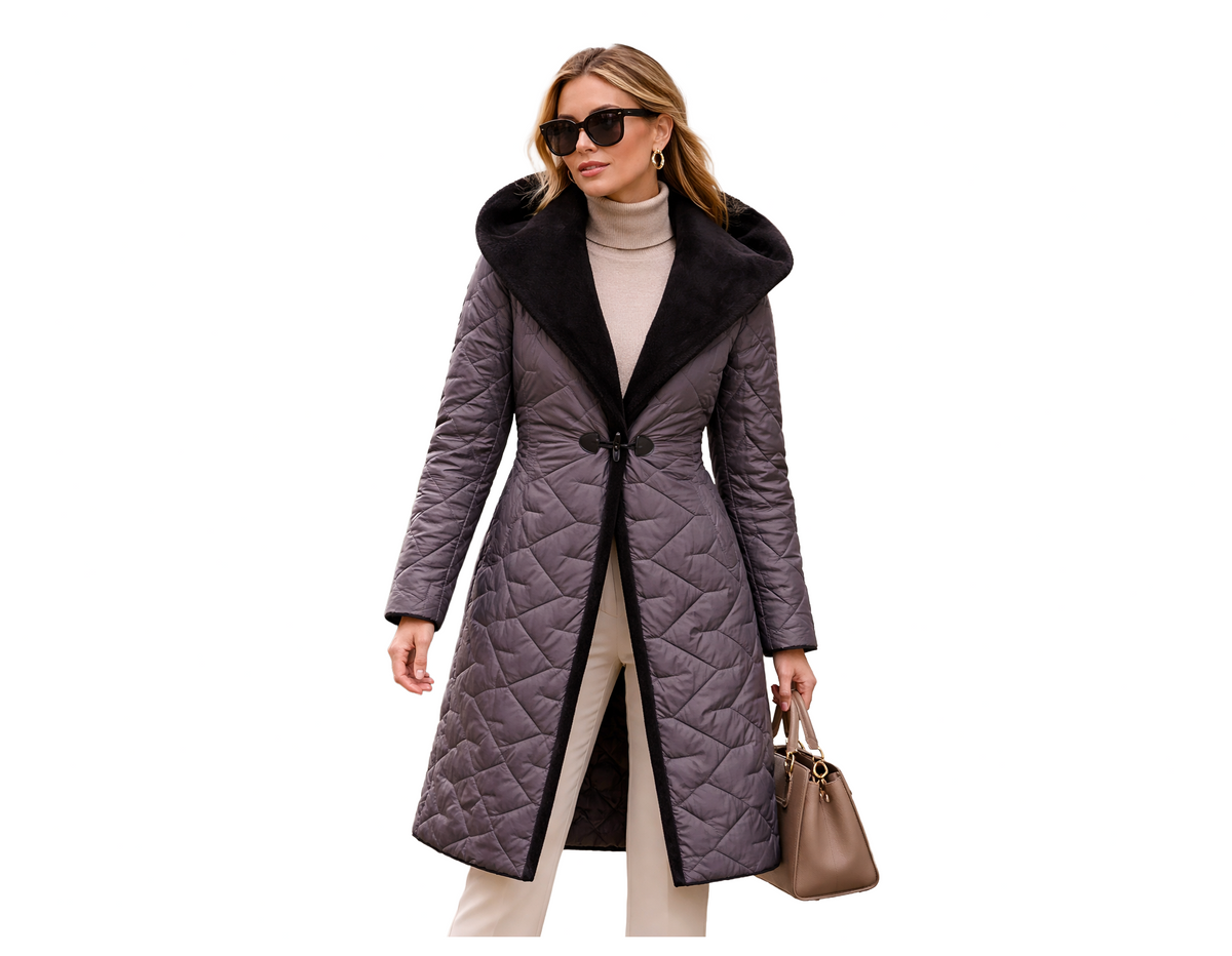 Grey jacket with hoodie and inner fur lining in cap