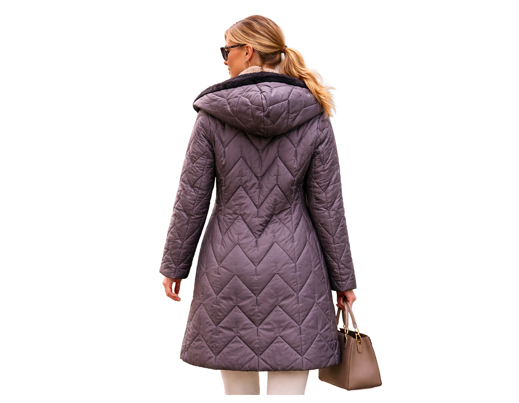 Grey jacket with hoodie and inner fur lining in cap