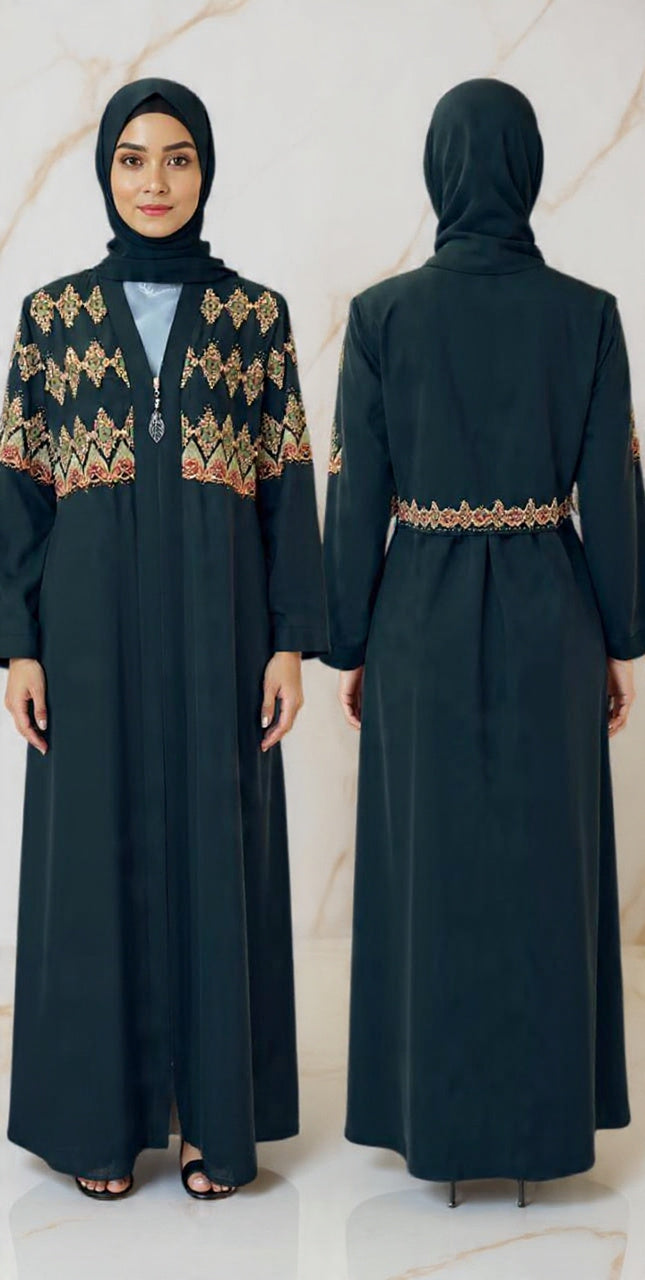 Livor Abayas with Embroidery & Stonework(Black)